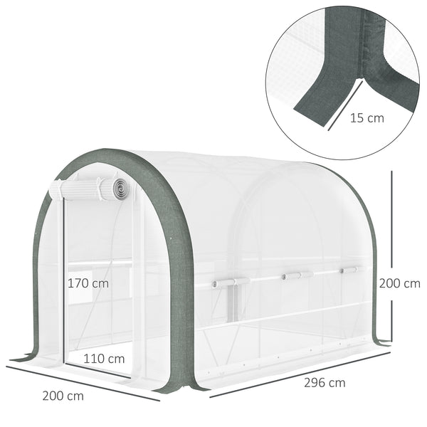 3 x 2(m) Walk-in Polytunnel Greenhouse with Upgraded Structure, Zipped Roll Up Mesh Door, 6 Mesh Windows, Tunnel Warm House Tent with PE Cover, 6 Plant Labels and Gloves, White