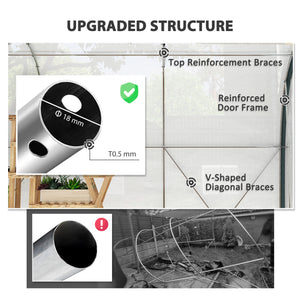 3 x 2(m) Walk-in Polytunnel Greenhouse with Upgraded Structure, Zipped Roll Up Mesh Door, 6 Mesh Windows, Tunnel Warm House Tent with PE Cover, 6 Plant Labels and Gloves, White