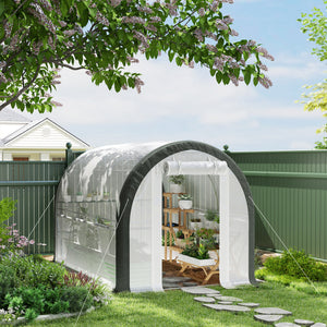 3 x 2(m) Walk-in Polytunnel Greenhouse with Upgraded Structure, Zipped Roll Up Mesh Door, 6 Mesh Windows, Tunnel Warm House Tent with PE Cover, 6 Plant Labels and Gloves, White