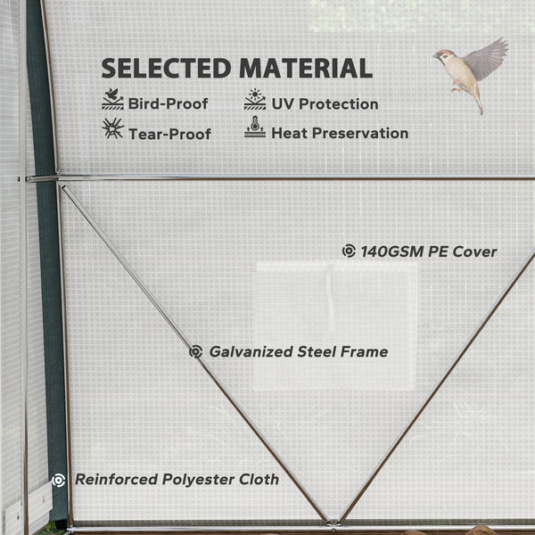 3 x 2(m) Walk-in Polytunnel Greenhouse with Upgraded Structure, Zipped Roll Up Mesh Door, 6 Mesh Windows, Tunnel Warm House Tent with PE Cover, 6 Plant Labels and Gloves, White