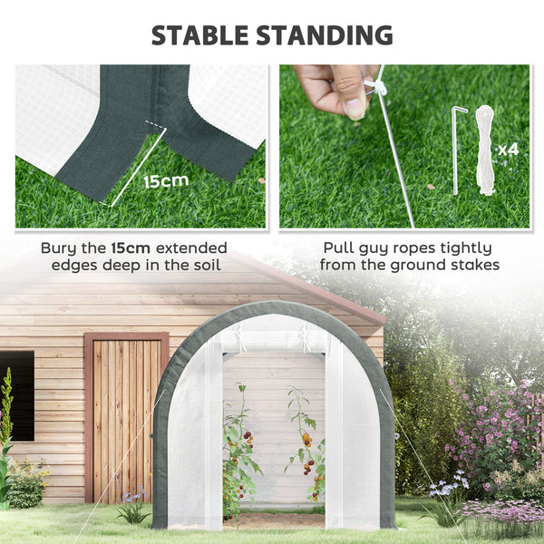 3 x 2(m) Walk-in Polytunnel Greenhouse with Upgraded Structure, Zipped Roll Up Mesh Door, 6 Mesh Windows, Tunnel Warm House Tent with PE Cover, 6 Plant Labels and Gloves, White