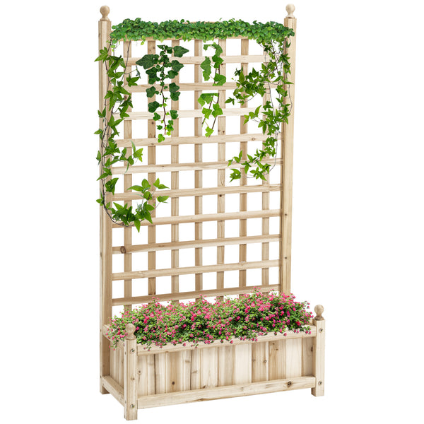 Garden Planters with Trellis for Climbing Vines, Wooden Raised Beds for Garden, Free Standing Flower Pot, Indoor Outdoor Display Rack, 64 x 28 x 120 cm, Natural