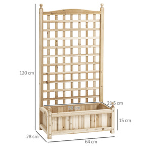 Garden Planters with Trellis for Climbing Vines, Wooden Raised Beds for Garden, Free Standing Flower Pot, Indoor Outdoor Display Rack, 64 x 28 x 120 cm, Natural