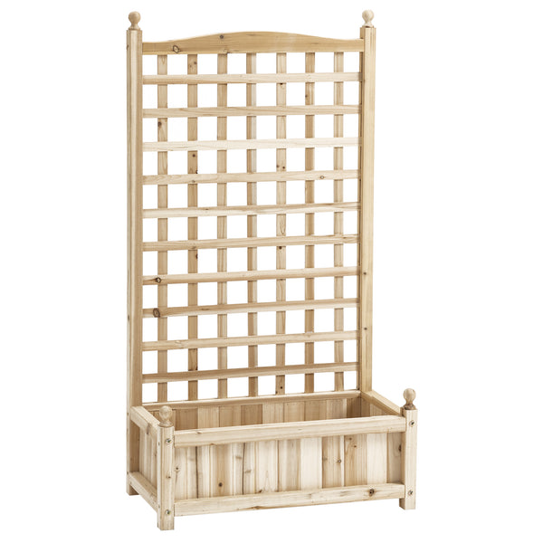 Garden Planters with Trellis for Climbing Vines, Wooden Raised Beds for Garden, Free Standing Flower Pot, Indoor Outdoor Display Rack, 64 x 28 x 120 cm, Natural