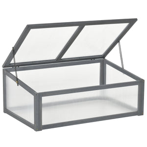 39" x 26" x 16" Wooden Cold Frame with Openable and Tilted Top Cover, Small Polycarbonate Planter Box for Flowers, Vegetables, Plants, Grey