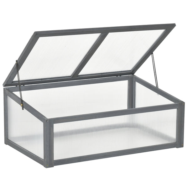 39" x 26" x 16" Wooden Cold Frame with Openable and Tilted Top Cover, Small Polycarbonate Planter Box for Flowers, Vegetables, Plants, Grey