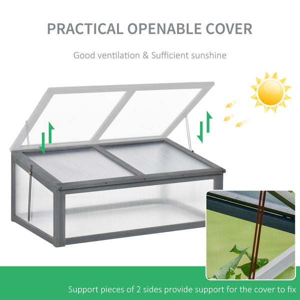 39" x 26" x 16" Wooden Cold Frame with Openable and Tilted Top Cover, Small Polycarbonate Planter Box for Flowers, Vegetables, Plants, Grey