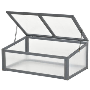 39" x 26" x 16" Wooden Cold Frame with Openable and Tilted Top Cover, Small Polycarbonate Planter Box for Flowers, Vegetables, Plants, Grey