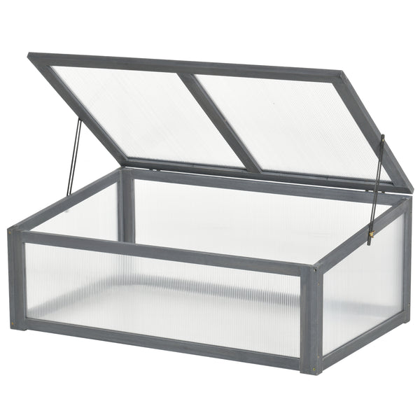 39" x 26" x 16" Wooden Cold Frame with Openable and Tilted Top Cover, Small Polycarbonate Planter Box for Flowers, Vegetables, Plants, Grey