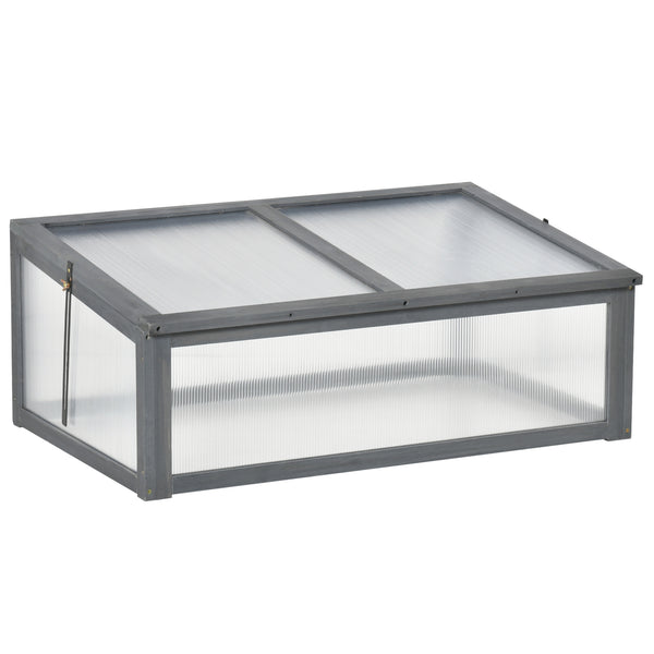 39" x 26" x 16" Wooden Cold Frame with Openable and Tilted Top Cover, Small Polycarbonate Planter Box for Flowers, Vegetables, Plants, Grey