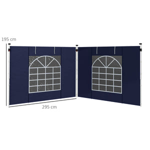 Gazebo Side Panels with Windows and Doors, for 3x3(m) or 3x6m Pop Up Gazebo, 2 Pack Sides Replacement, Blue