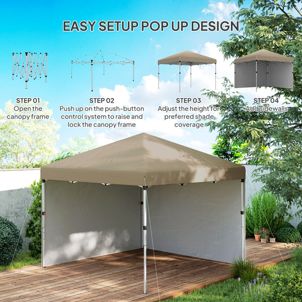 3 x 3 (M) Pop Up Gazebo, UPF 30+ with 2 Sidewalls, Leg Weight Bags and Wheeled Bag, Height Adjustable Party Tent Event Shelter for Garden, Patio, Khaki