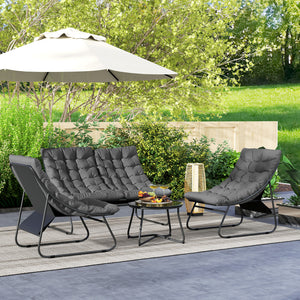 4 Seater Garden Furniture Set, Conversation Set with Loveseat Sofa, Chairs, Glass Coffee Table, Thick Cushions, Steel Outdoor Sofa for Balcony, Poolside, Conservatory, Grey
