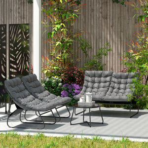 4 Seater Garden Furniture Set, Conversation Set with Loveseat Sofa, Chairs, Glass Coffee Table, Thick Cushions, Steel Outdoor Sofa for Balcony, Poolside, Conservatory, Grey