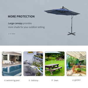 10ft Outdoor Cantilever Umbrella with Solar Lights, Banana Umbrella with Adjustable Angle for Patio, Backyard, Navy Blue