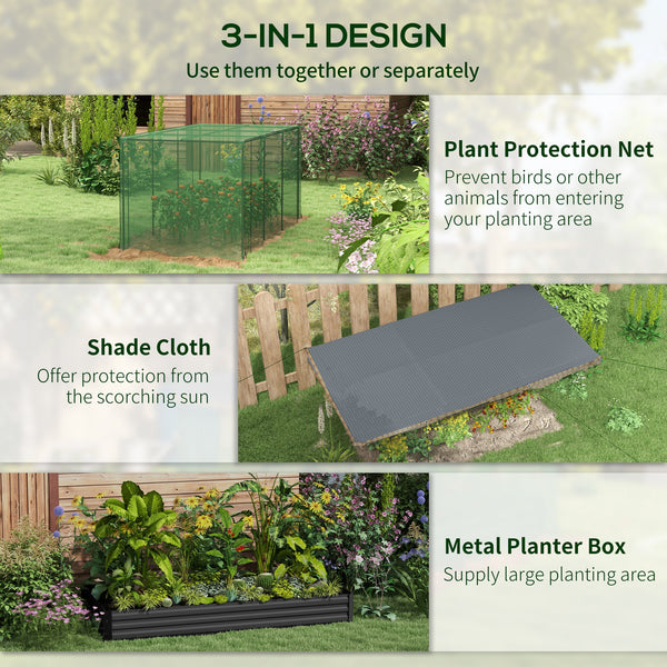 7.5 x 3.6ft Galvanized Raised Garden Bed with Cover, Metal Planter Box with Crop Cage Plant Protection Net and Shade Cloth, for Vegetables, Flowers, Herbs, Grey
