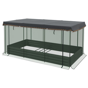 Outsunny Galvanized Raised Garden Bed with Crop Cage Plant Protection Net and Shade Cloth Roof, Metal Planter Box with Cover for Vegetables, Flowers, Herbs, Gray