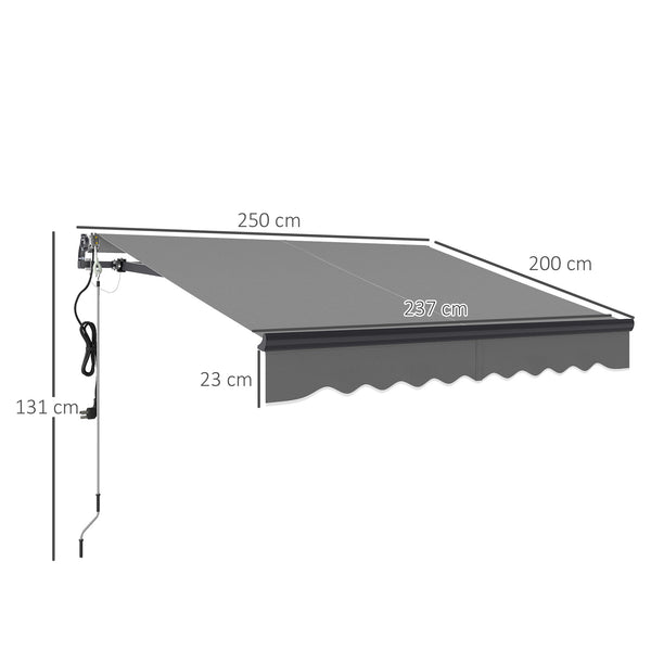 2.5 x 2m Electric Awning with Remote Controller, Aluminium Frame DIY Retractable Awning, UV30+ Sun Shade Canopy for Garden Patio Deck Door Window, Dark Grey