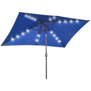 6.5x10ft Patio Umbrella Rectangle Solar Powered Tilt Aluminum Outdoor Market Parasol with LEDs Crank (Dark Blue)