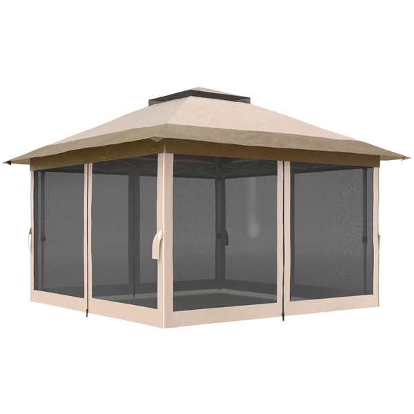 3.6 x 3.6m Pop Up Gazebo with Mesh Sides, UPF50+ Height Adjustable Party Tent Instant Event Shelter with Wheeled Carry Bag and Sand Bags for Garden, Patio, Beige
