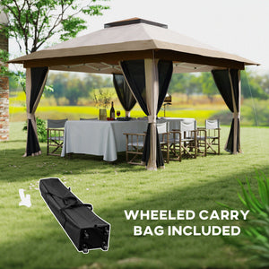 3.6 x 3.6m Pop Up Gazebo with Mesh Sides, UPF50+ Height Adjustable Party Tent Instant Event Shelter with Wheeled Carry Bag and Sand Bags for Garden, Patio, Beige