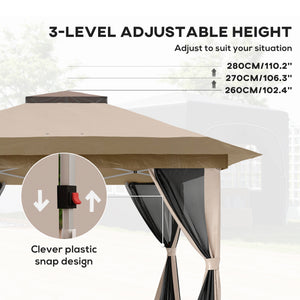 3.6 x 3.6m Pop Up Gazebo with Mesh Sides, UPF50+ Height Adjustable Party Tent Instant Event Shelter with Wheeled Carry Bag and Sand Bags for Garden, Patio, Beige