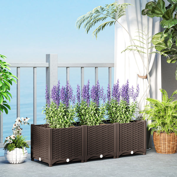 Plastic Raised Garden Bed, Outdoor Planter Box with Drainage Holes for Garden, Patio, Balcony, Deck, 47.2" x 15.7" x 14.6", Brown