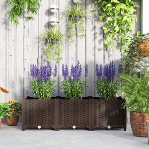 Plastic Raised Garden Bed, Outdoor Planter Box with Drainage Holes for Garden, Patio, Balcony, Deck, 47.2" x 15.7" x 14.6", Brown
