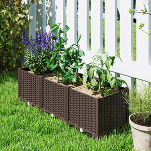 Plastic Raised Garden Bed, Outdoor Planter Box with Drainage Holes for Garden, Patio, Balcony, Deck, 47.2" x 15.7" x 14.6", Brown