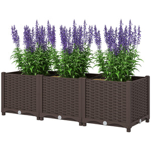Plastic Raised Garden Bed, Outdoor Planter Box with Drainage Holes for Garden, Patio, Balcony, Deck, 47.2" x 15.7" x 14.6", Brown