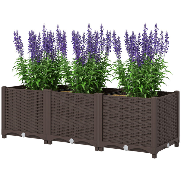 Plastic Raised Garden Bed, Outdoor Planter Box with Drainage Holes for Garden, Patio, Balcony, Deck, 47.2" x 15.7" x 14.6", Brown