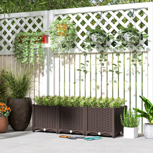 Plastic Raised Garden Bed, Outdoor Planter Box with Drainage Holes for Garden, Patio, Balcony, Deck, 47.2" x 15.7" x 14.6", Brown