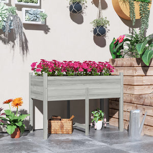 Wooden Raised Garden Bed with Drain Holes, Bed Liner for Vegetables, Flowers, Herbs, Outdoor Elevated Planter Box with Legs for Backyard Patio, 45.3"x21.7"x31.5", Grey