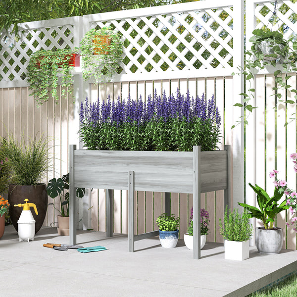 Wooden Raised Garden Bed with Drain Holes, Bed Liner for Vegetables, Flowers, Herbs, Outdoor Elevated Planter Box with Legs for Backyard Patio, 45.3"x21.7"x31.5", Grey