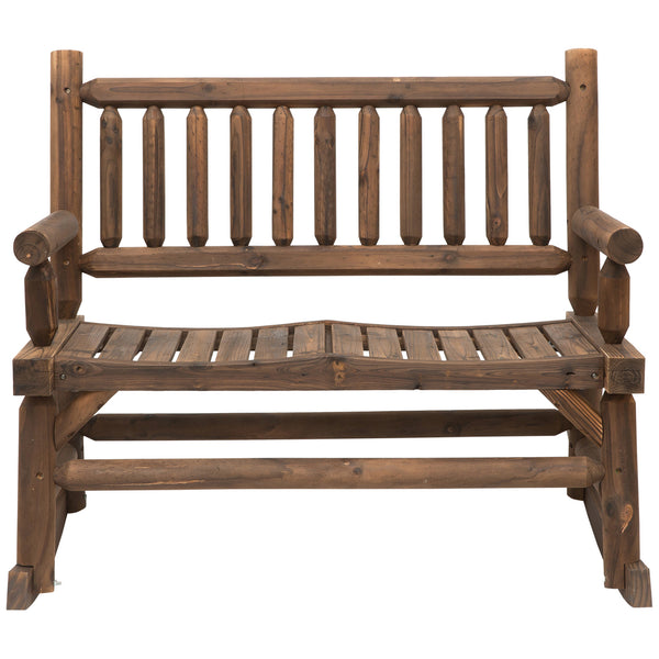 2-Person Outdoor Rocking Chair, Wood Patio Rocker, Porch Rocking Bench with Slat Back and Seat, Carbonized Colour