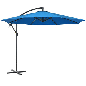 10ft Offset Patio Umbrella with Base, Garden Hanging Parasol with Crank, Banana Cantilever Umbrella Sun Shade, Blue