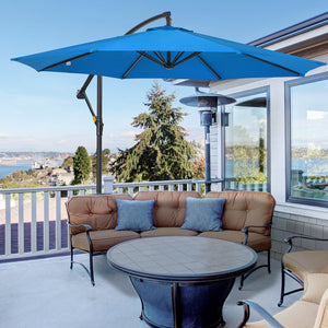 10ft Offset Patio Umbrella with Base, Garden Hanging Parasol with Crank, Banana Cantilever Umbrella Sun Shade, Blue