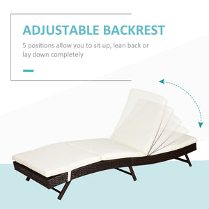 Wicker Patio Lounger, Outdoor S Shape Recliners Lounge Chair w/ 5-Level Adjustable Backrest, Soft Padded Cushion for Outdoor Use, Cream White