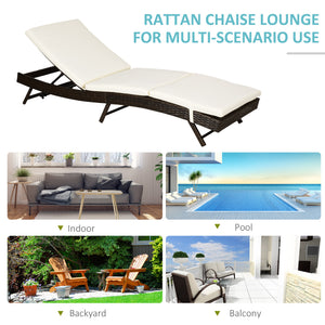 Wicker Patio Lounger, Outdoor S Shape Recliners Lounge Chair w/ 5-Level Adjustable Backrest, Soft Padded Cushion for Outdoor Use, Cream White