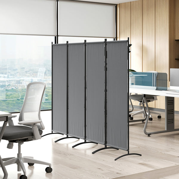 4 Panel Folding Room Divider, 5.6FT Privacy Screen with Wide Feet, Portable Freestanding Room Partition Separator for Home Office Bedroom, Dark Grey