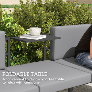 3-in-1 Convertible Outdoor Sofa, 3-Seater Outdoor Couch with Cushions, 5-Position Adjustable Reclining Lounge Chair, Patio Loveseat with Folding Center Table, Grey