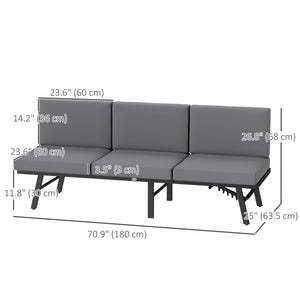 3-in-1 Convertible Outdoor Sofa, 3-Seater Outdoor Couch with Cushions, 5-Position Adjustable Reclining Lounge Chair, Patio Loveseat with Folding Center Table, Grey