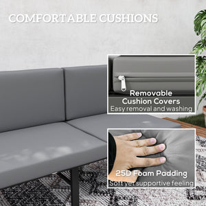 3-in-1 Convertible Outdoor Sofa, 3-Seater Outdoor Couch with Cushions, 5-Position Adjustable Reclining Lounge Chair, Patio Loveseat with Folding Center Table, Grey