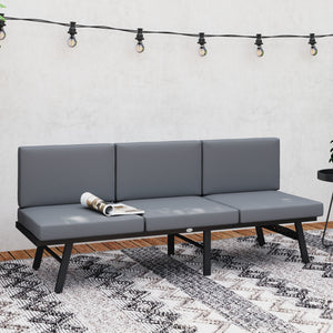 3-in-1 Convertible Outdoor Sofa, 3-Seater Outdoor Couch with Cushions, 5-Position Adjustable Reclining Lounge Chair, Patio Loveseat with Folding Center Table, Grey