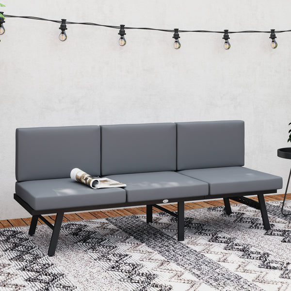 3-in-1 Convertible Outdoor Sofa, 3-Seater Outdoor Couch with Cushions, 5-Position Adjustable Reclining Lounge Chair, Patio Loveseat with Folding Center Table, Grey