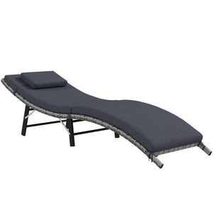 Folding Rattan Sun Lounger, Wicker Garden Lounger with Cushion and Pillow, Outdoor Sunbed with Steel Frame for Patio, Beach, Terrace, Grey