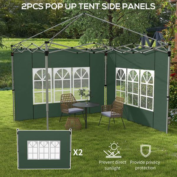 Gazebo Side Panels with Window for 3x3(m) or 3x4m Pop Up Gazebo, 2 Pack Sides Replacement, Green