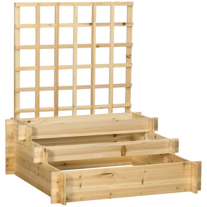 3 Tier Planters with Trellis for Vine Climbing, Wooden Raised Beds for Garden Patio, Outdoor Planter Box for Vegetables, Flowers, Herbs, Natural Tone
