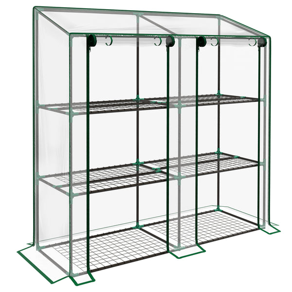 Lean-to Mini Greenhouse with 3 Tier Shelves, Portable Green House with 2 Roll-up Doors, Garden Plant Grow Hot House for Indoor Outdoor, 56.3"x18.1"x59.4", Clear