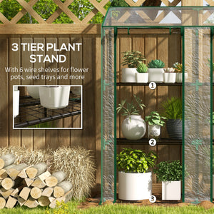 Lean-to Mini Greenhouse with 3 Tier Shelves, Portable Green House with 2 Roll-up Doors, Garden Plant Grow Hot House for Indoor Outdoor, 56.3"x18.1"x59.4", Clear